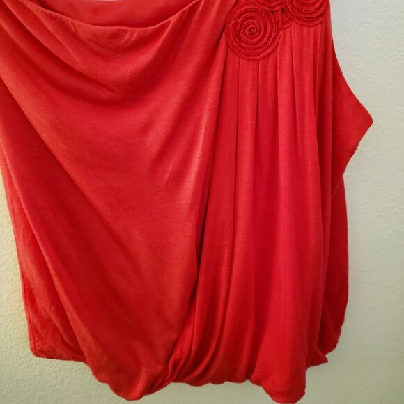 Lane Bryant Red One Shoulder Rayon Blend  Bubble Hem Pullover Top Sz 22/24 EUC - Picture 3 of 7